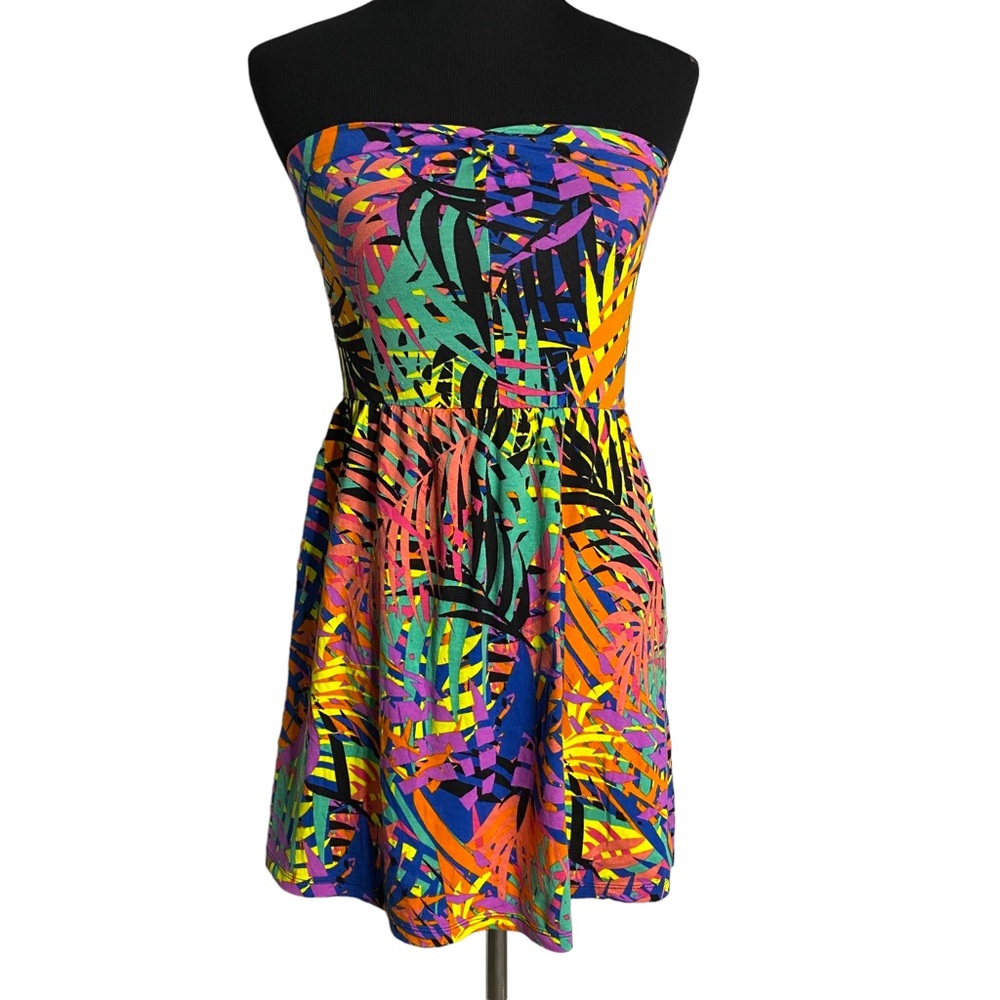 Neon Tropical Skater Dress Medium